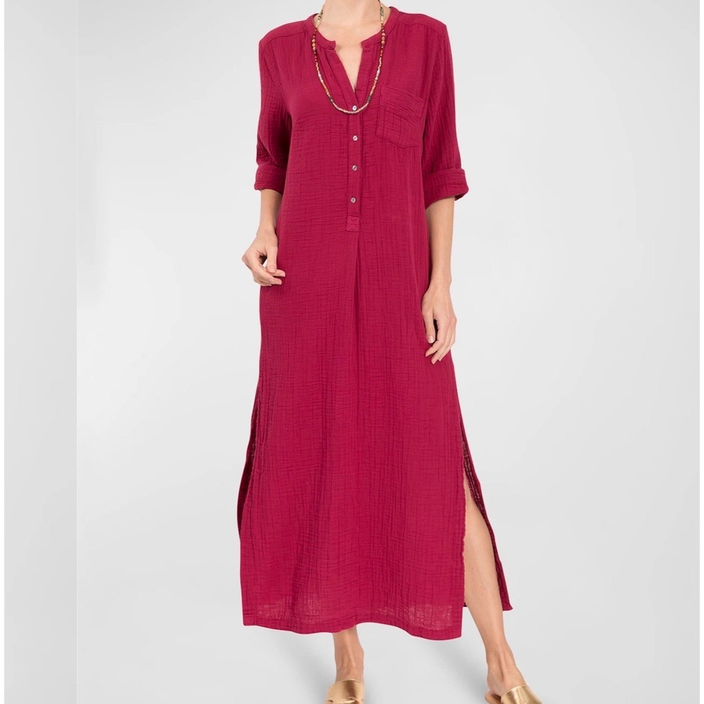 un & Sea by Everyday Ritual Tracey Gauze Kaftan Cover Up Dress Pink Cotton Small
